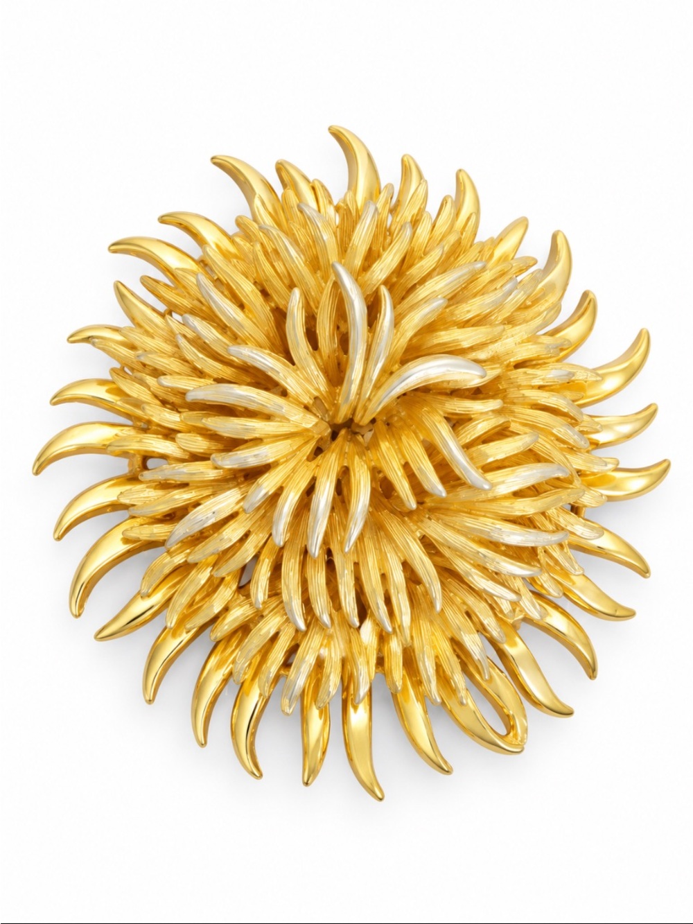 Vintage Gold-Tone Sunburst Chrysanthemum Flower Statement Brooch